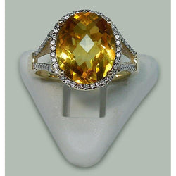 4.75 Ct Madeira Citrine & Diamond Oval Ring With Accents Yellow Gold