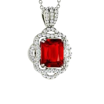 4.80 Carats Red Ruby With Natural Earth Mined Diamonds Pendant Necklace White Gold 14K