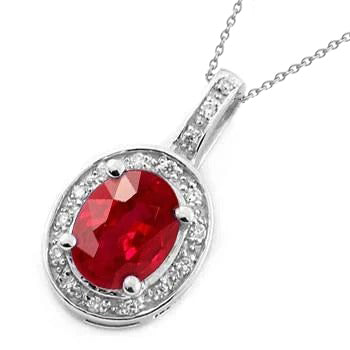 4.80 Carats Ruby And Natural Earth Mined Diamonds Pendant Necklace Gold White 14K