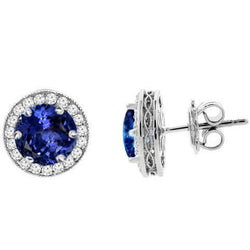 4.80 Carats Tanzanite With Natural Earth Mined Diamonds Studs Earrings White Gold 14K