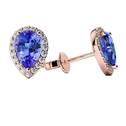 4.80 Ct Blue Tanzanite With Natural Earth Mined Diamonds Studs Earrings Rose Gold 14K