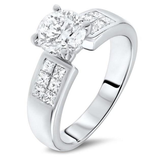 Antique Design High Quality Unique Solitaire Ring with Accents White Gold Diamond