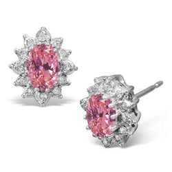 Pink Sapphire And Diamond Halo Stud Earring 4.0 Carat White Gold 14K