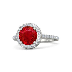 4 Carats Prong Set Ruby With Diamonds Ring 14K White Gold