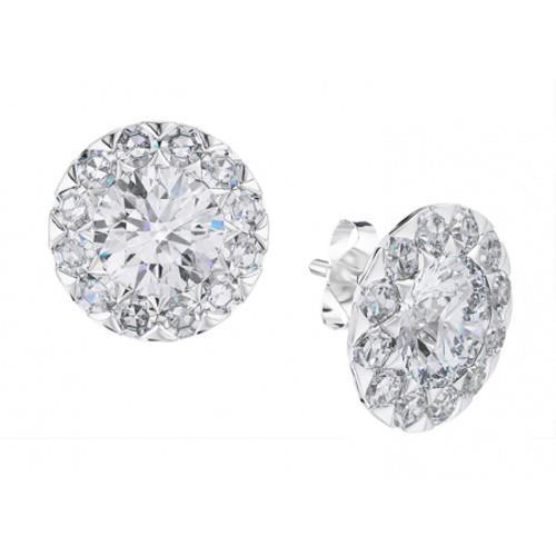 4.00 Carats Sparkling Diamonds Ladies Studs Halo Earrings White Gold 14K Studs- Halo