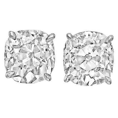 Princess Cut Cushion Old Mine Cut Diamonds Studs Earring White Gold 
