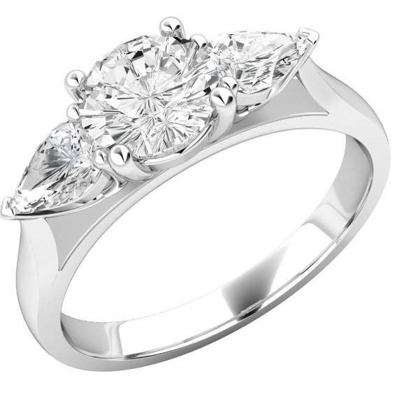 4.00 Ct Round And Pear Cut Sparkling Diamonds Three Stone Wedding Ring Three Stone Ring