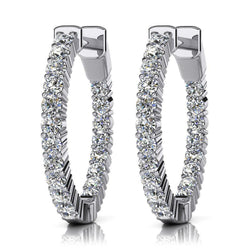 4 Ct Round Cut Single Row Inside Out Diamonds Hoop Earring White