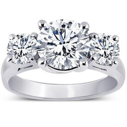 4 Carat Round Diamond Three Stone Engagement Ring White Gold 14K