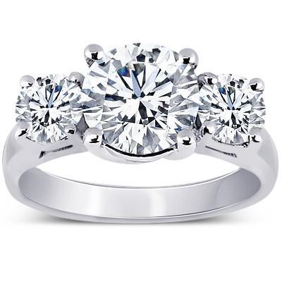 4.01 Carat Round Diamonds Three Stone Engagement Ring White Gold 14K Three Stone Ring