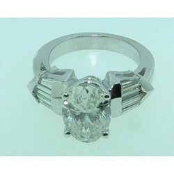 4 Ct. Oval & Baguette Diamond 3 Stone Engagement Ring White Gold