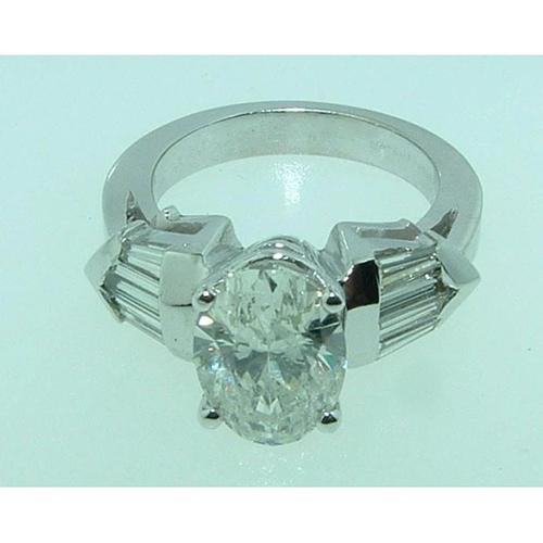 4 Ct. Oval & Baguette Diamonds Three Stone Style Engagement Ring White Gold 14K Three Stone Ring
