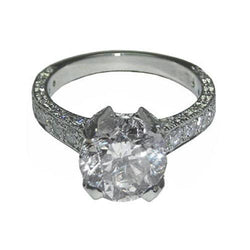 4.01 Ct. Round Brilliant Pave Diamond WG Solitaire Ring With Accents