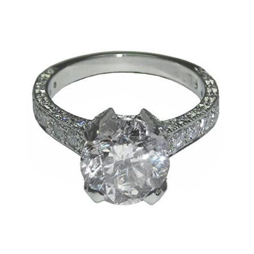 4.01 Ct. Round Brilliant Pave Diamond Antique Ring White Gold Ring