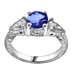 4.01 Ct Wedding Ring Sri Lanka Sapphire Trillion Diamonds 3-Stone