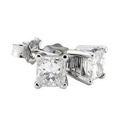 Princess Cut    Lady’s Brilliant Engagement White Gold Diamond Stud Earrings