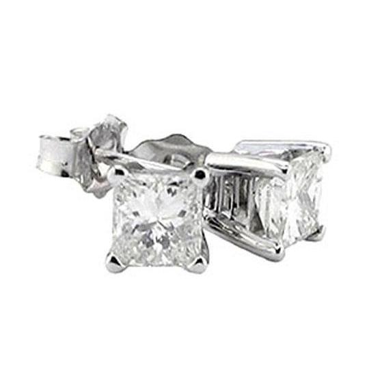 Princess Cut Vintage Style White Gold Diamond S Stud Earrings