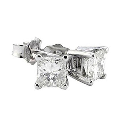 Princess Cut Vintage Style White Gold Diamond S Stud Earrings