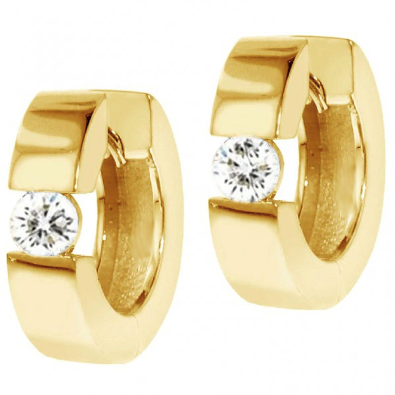 Yellow Gold New Hinged Diamond Solitaire Hoop Earrings Huggies Hoop 