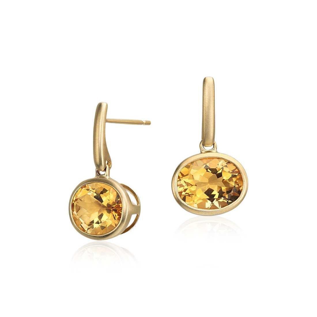  Ladies New weeding  Oval Maderia Citrine Lady Dangle Earrings Bezel Set Yellow Gold