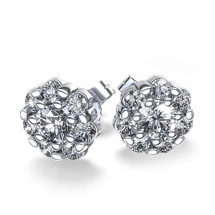 Ladies  Gorgeous Round Cut Diamonds Stud Earrings White Gold Halo