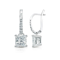 4.10 Carats Prong Set Diamonds Lady Dangle Earrings White Gold 14K