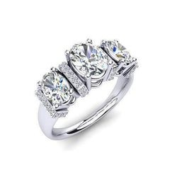 4.14 Ct 3 Stone Style Oval And Round Diamonds Wedding Ring