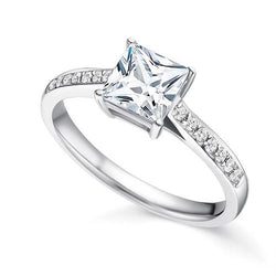 4.10 Ct Princess Diamond Ring With Accents White Gold 14K