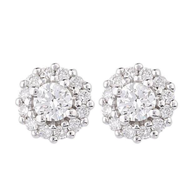 Sparkling Round Cut Diamonds Halo Women Studs Earrings White Gold 