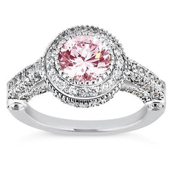 4.11 Ct Solitaire With Accents Round Halo Pink Sapphire Ring Gemstone