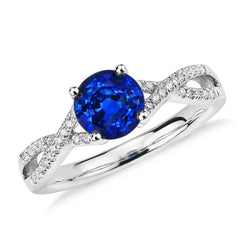 1.35 Ct Round Ceylon Sapphire Diamond Wedding Ring