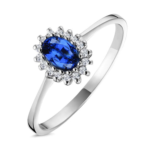 Lady’s Brilliant Ceylon Sapphire With Diamond Anniversary Ring White Gold