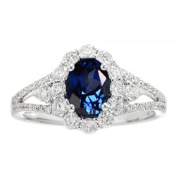 2 Ct Oval Ceylon Sapphire And Diamond Wedding Ring White Gold 14K