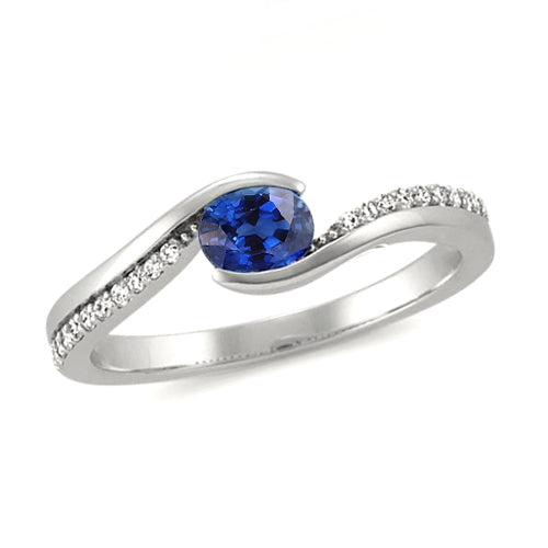 New Females Stylish Oval Cut Sri Lanka Sapphire And Diamond Ring White Gold 