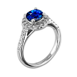 2.90 Ct Sri Lanka Blue Sapphire With Diamond Ring White Gold 14K