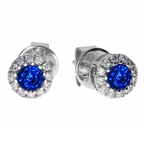 Ladies New weeding  Round Sapphire And Diamond Stud Earring White Gold 
