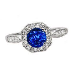 1.5 Ct Sapphire And Diamond Wedding Ring 14K White Gold