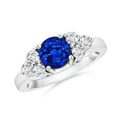 1.6 Ct Round Sapphire And Diamond Wedding Ring 14K White Gold