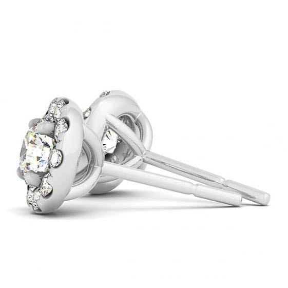 White Gold Round Diamonds Halo Stud Earrings Pair