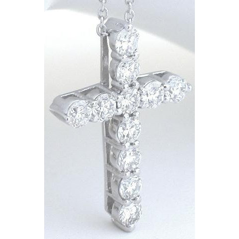 3.30 Ct Round Cut Diamond Cross Pendant 14K White Gold 