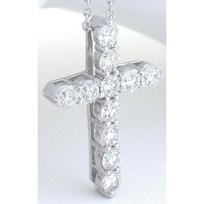 3.30 Ct Round Cut Diamond Cross Pendant 14K White Gold 