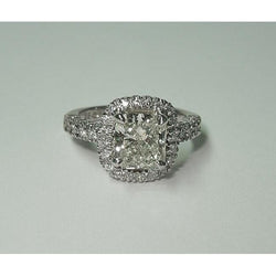 Natural  3.35 Ct Sparkling Cushion Diamond Halo Diamond Ring With Accents