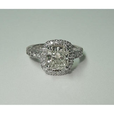 4.1Ct Sparkling Cushion Diamond Solitaire With Accents Ring Halo Ring