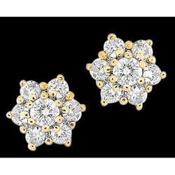 4.2 Ct. Natural Earth Mined Diamond Yellow Gold Stud Earring Pair Round