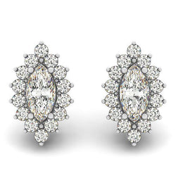 4.20 Carats Marquise And Round Cut Diamonds Studs Earrings Halo WG 14K