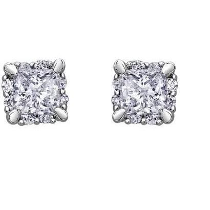4.20 Carats Princess And Round Diamonds Studs Earrings White Gold Stud Earrings