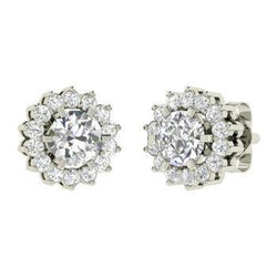 4.20 Carats Prong Set Round Cut Natural Earth Mined Diamond Stud Halo Earrings