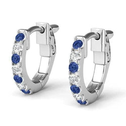 4.20 Carats Ceylon Sapphire Natural Earth Mined Diamond Ladies Hoop Earring White Gold 14K