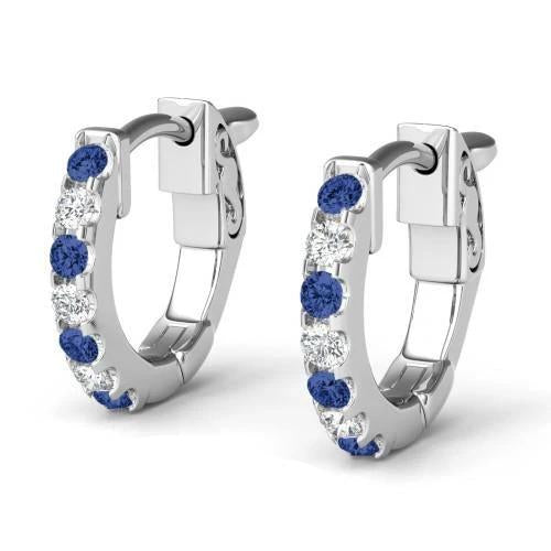    Lady’s great style  Ceylon Sapphire Diamond Ladies Hoop Earring White Gold  