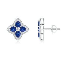 7.10 Carats Pear Sri Lanka Blue Sapphire Round Diamond Stud Earring